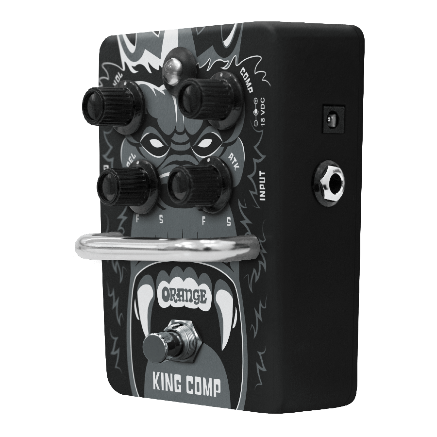 Orange King Comp pedal showcasing controls designed for low-noise dynamic audio performance.