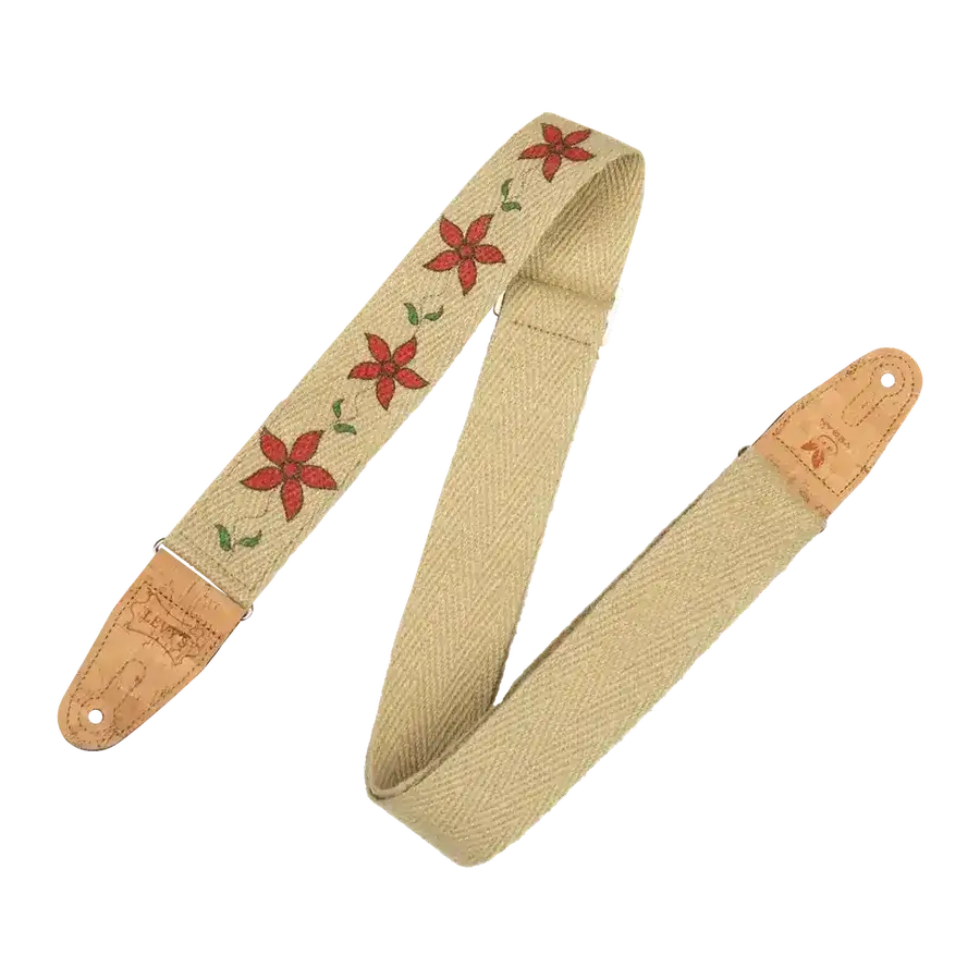 Levy's Hemp Series guitar strap featuring a Flowering Vine design, made from strong hemp fibers.