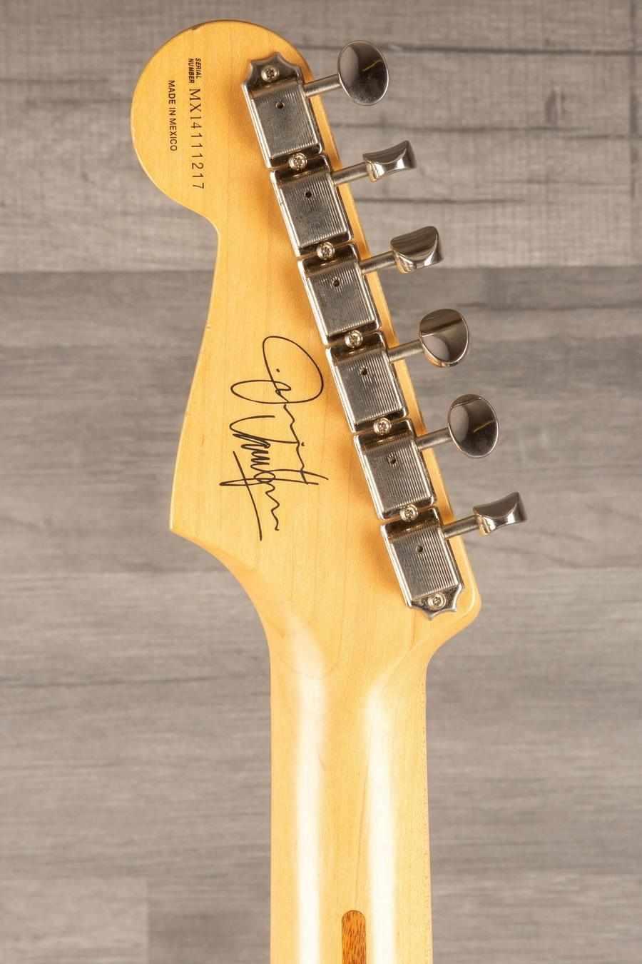 USED - Road Worn Partscaster Stratocaster Black guitar neck with tuning pegs and signature.