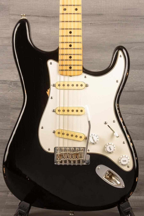 USED - Road Worn Partscaster Stratocaster Black with custom features and vintage aesthetics.