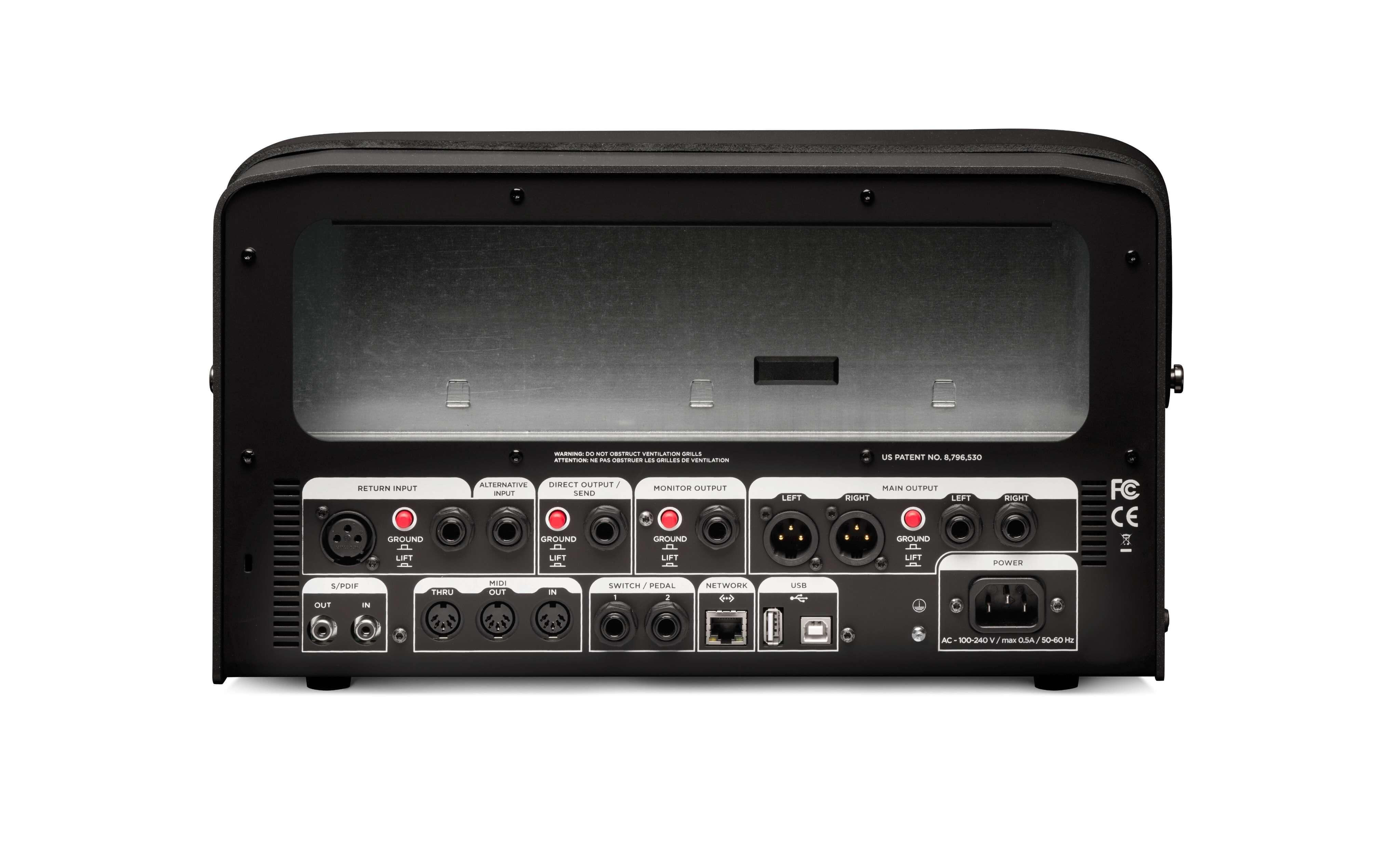 Back view of Kemper PROFILER PowerHead™ MK 2 showcasing input and output connections for versatile setup.