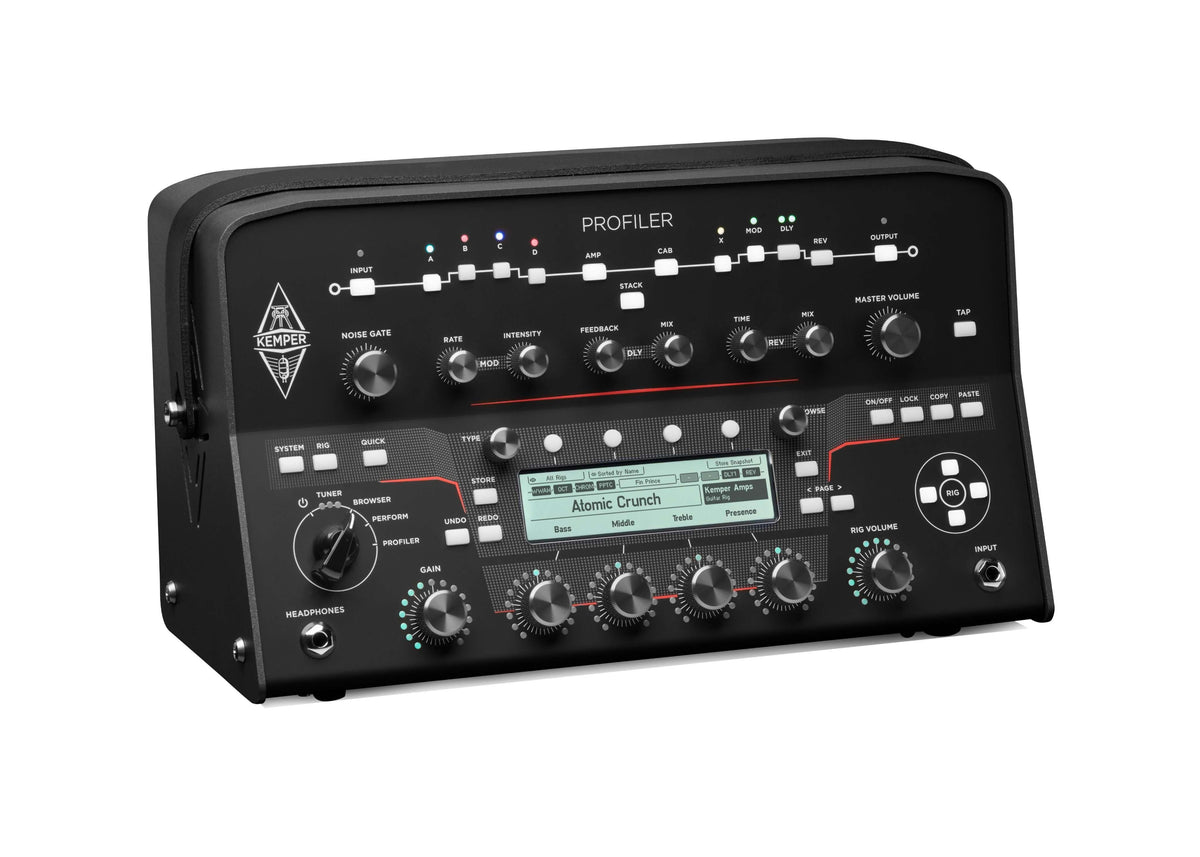 Kemper PROFILER PowerHead™ MK 2 showcasing its advanced controls and features for guitar sound shaping.