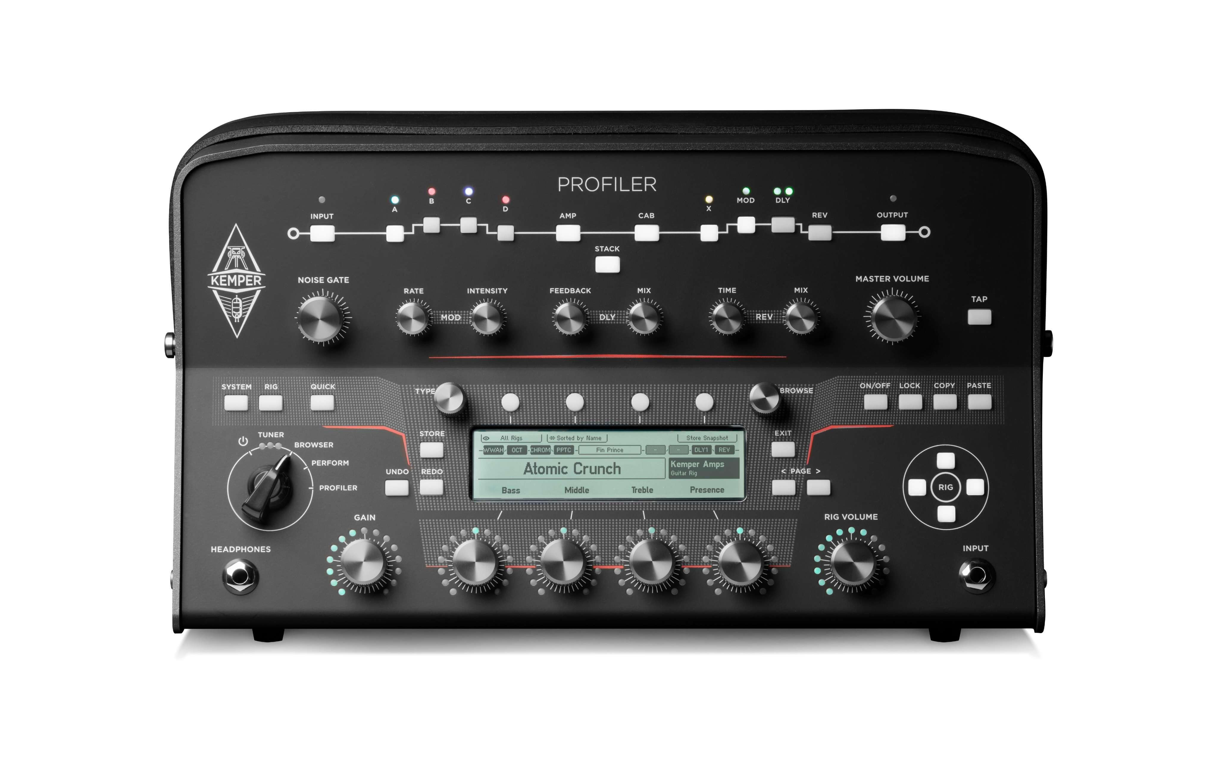 Kemper PROFILER PowerHead™ MK 2, multi-FX amp capture unit with studio-grade effects and recording capabilities.
