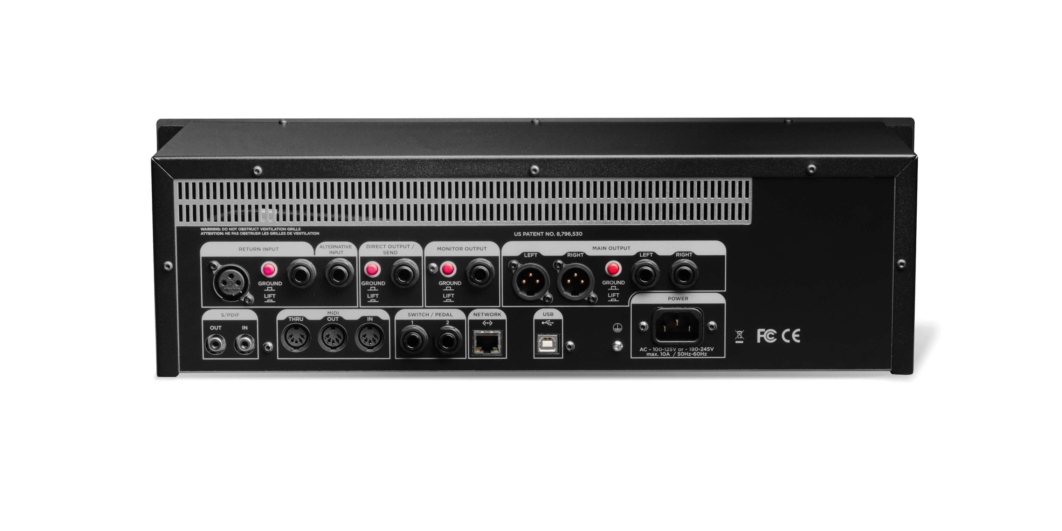 Back panel of Kemper PROFILER™ Powered Rack Guitar Amp MKII showing various input and output connections.