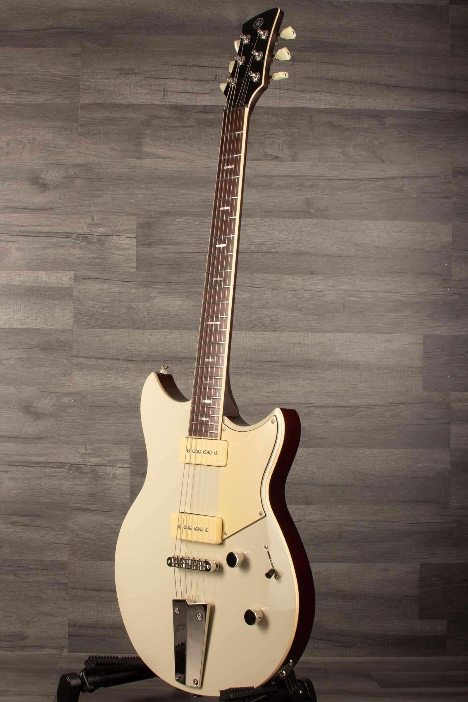 Yamaha RSS02T Revstar - Vintage White electric guitar with P90 pickups and custom tailpiece.