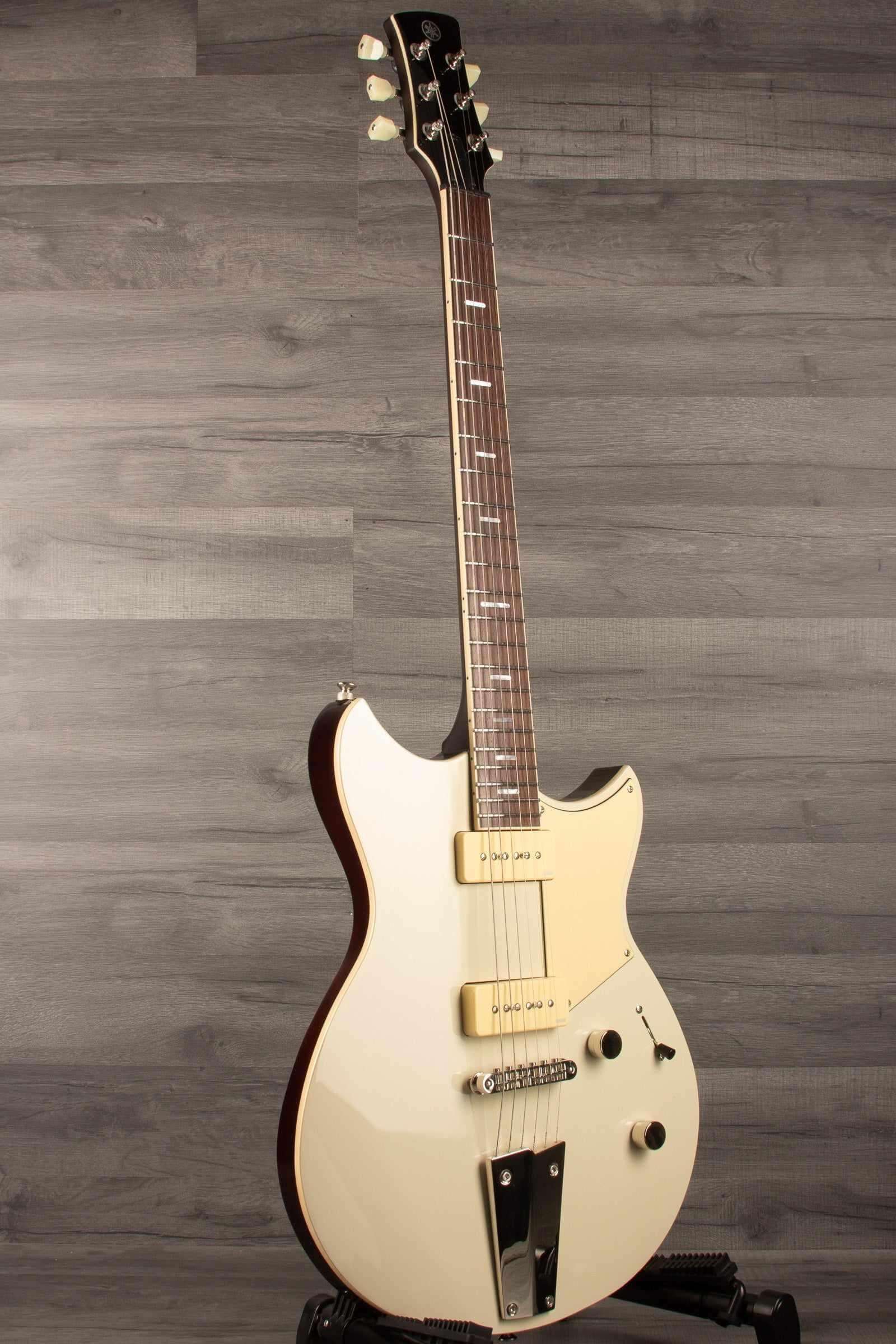 Yamaha RSS02T Revstar - Vintage White electric guitar showcasing a striking body design and P90 pickups.
