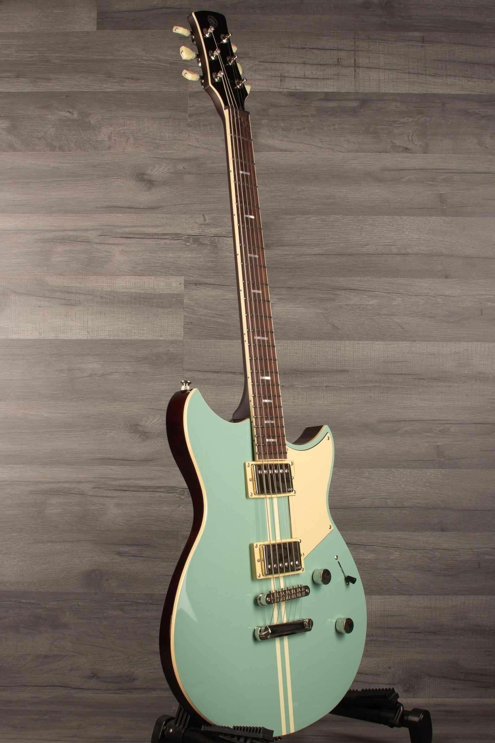 Yamaha RSS20 Revstar -Sonic Blue guitar showcased with unique body shape and Alnico Humbuckers.