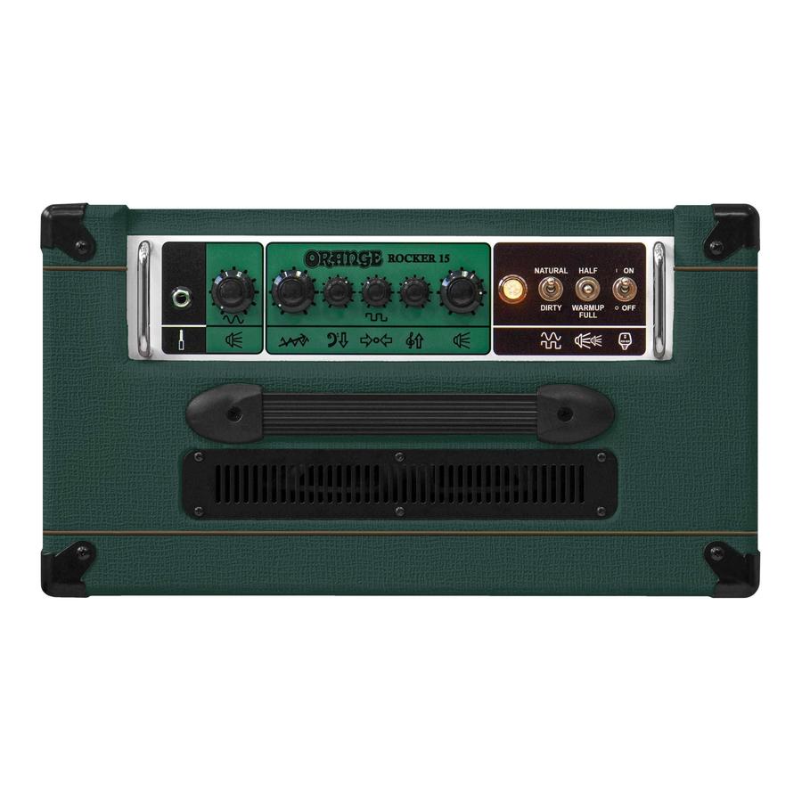Orange Ltd edition- Rocker 15 1x10 Guitar Combo british racing green back view with controls.