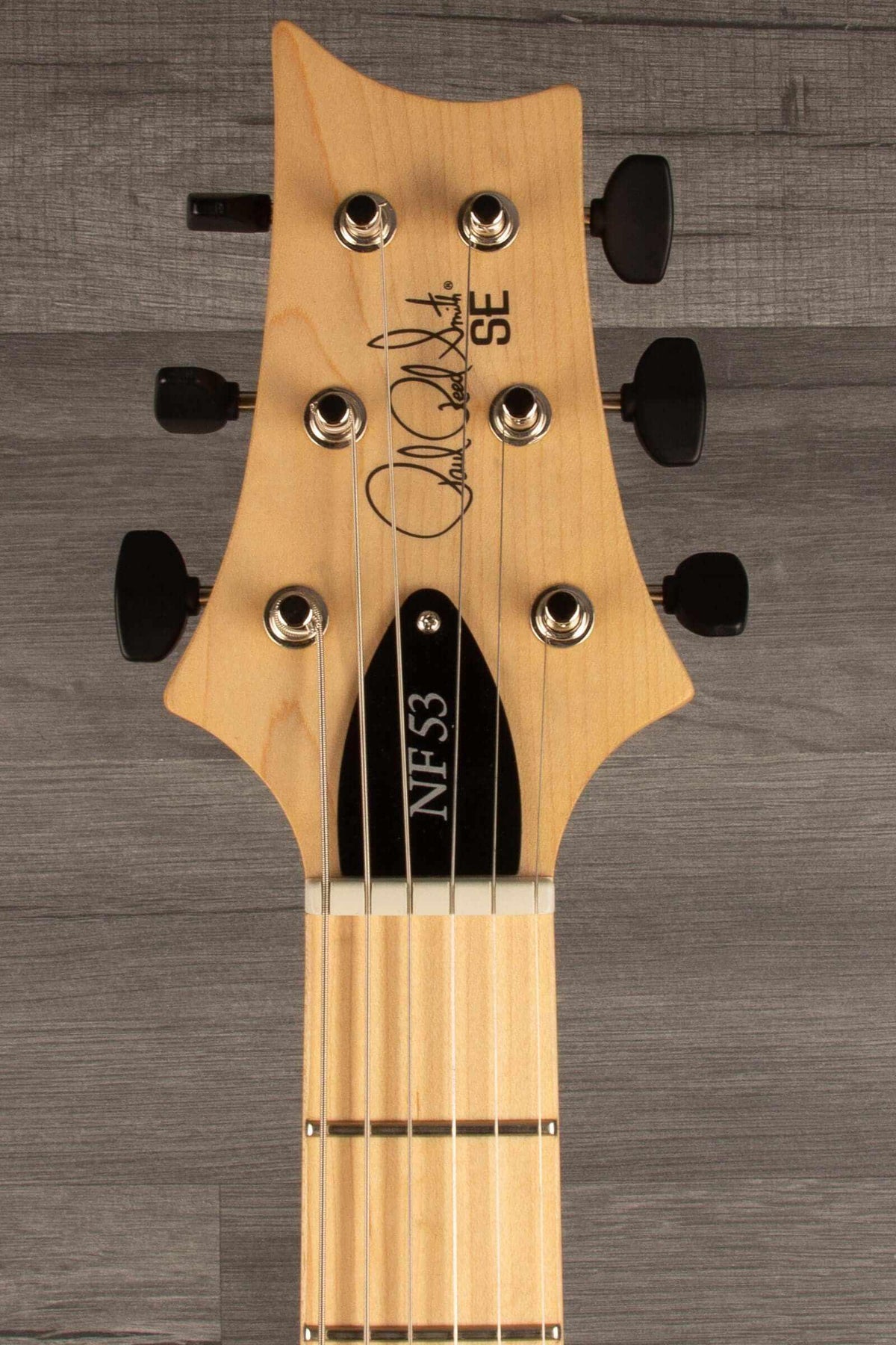 PRS SE NF53 Electric Guitar, Black Doghair Finish headstock and tuning pegs view