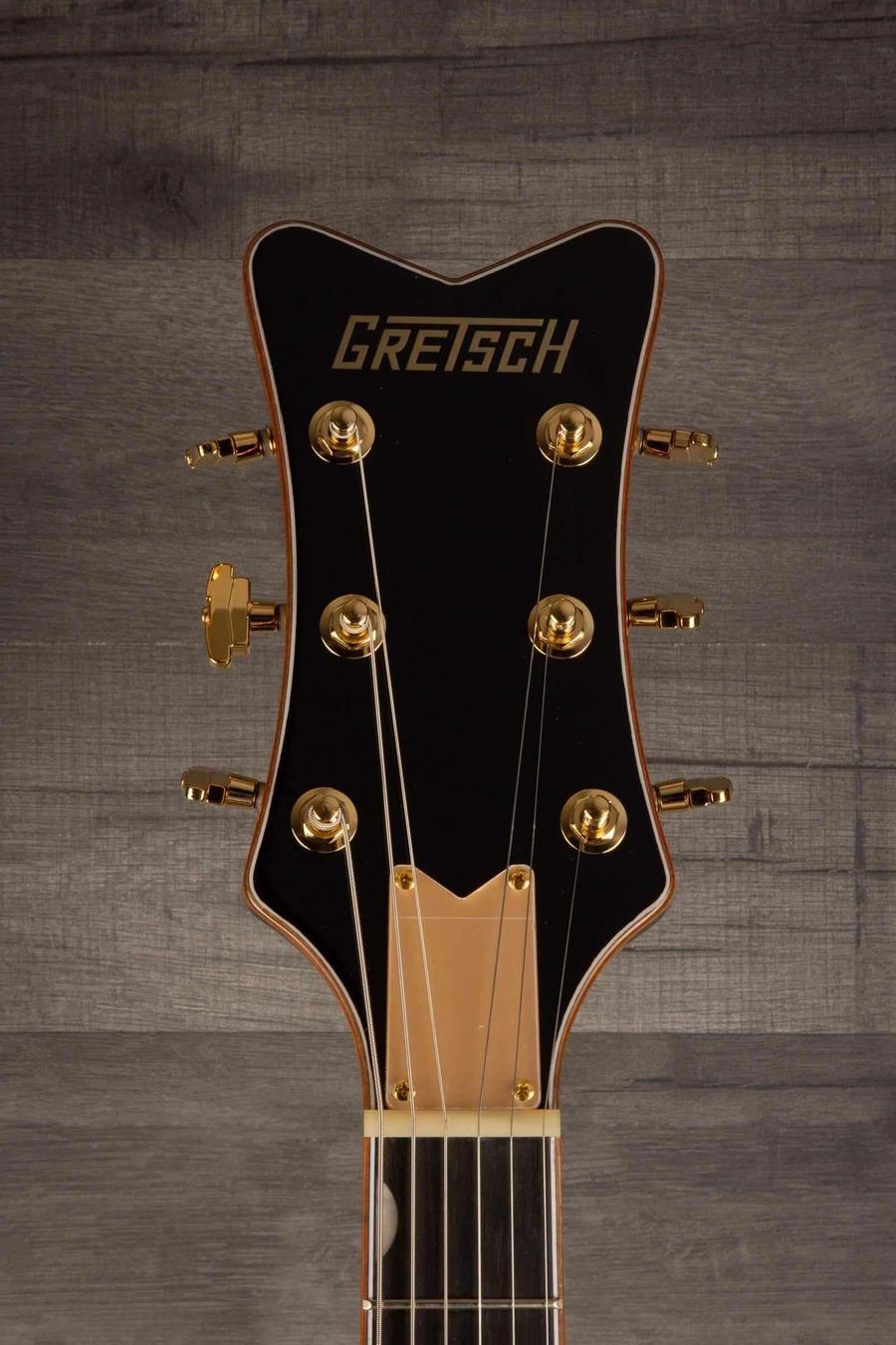 Gretsch Synchromatic™ Falcon™ Hollow Body Single-Cut with Bigsby®, Ebony Fingerboard, Black headstock close-up.