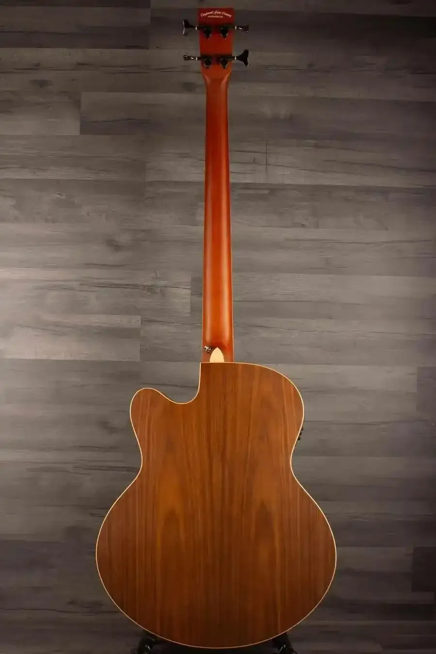 Back view of Tanglewood TRPROABBW Acoustic - Bass Guitar showcasing the elegant wood finish and design.