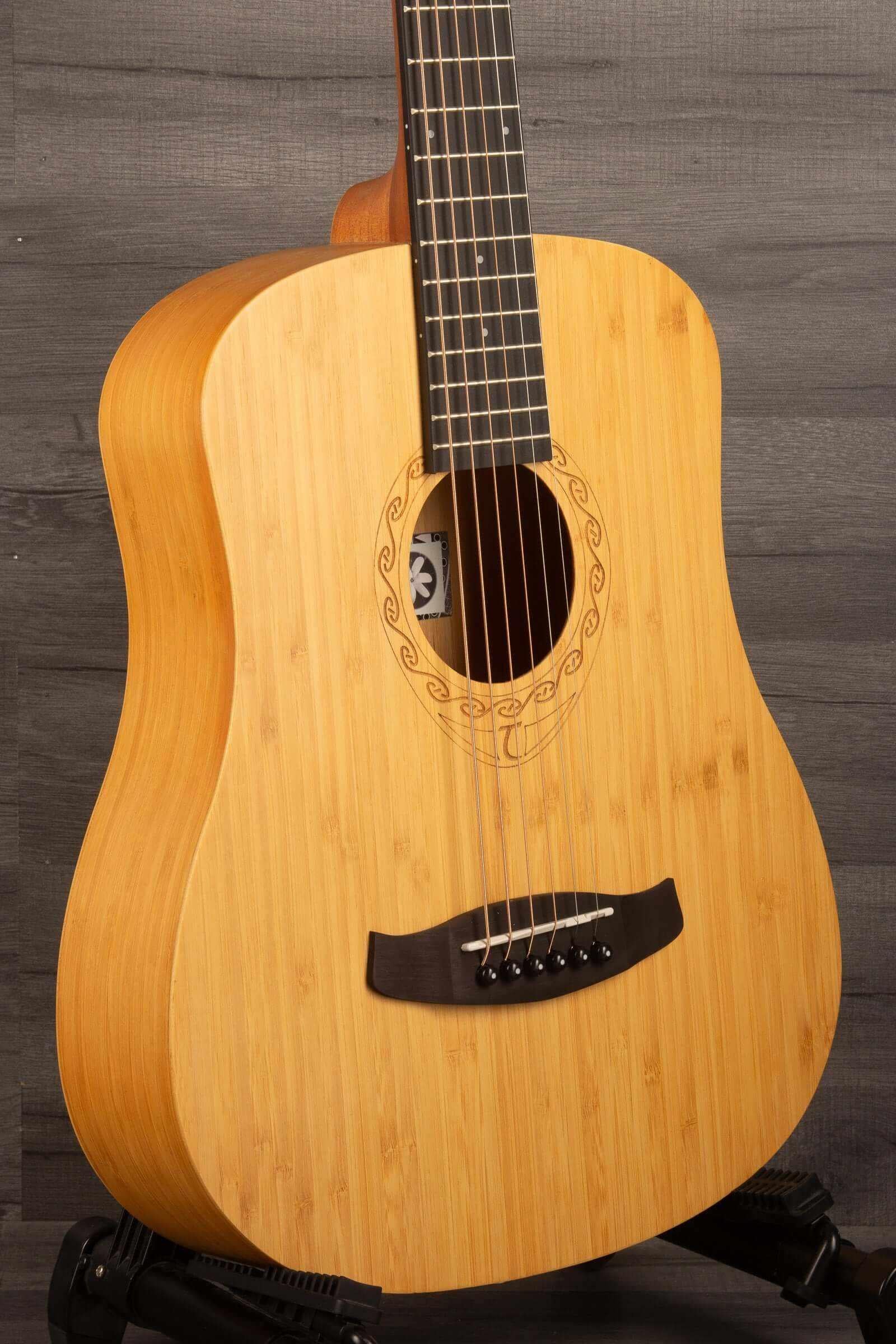 Tanglewood TWT18 Tiare Travel Acoustic, Natural Bamboo showcasing its unique bamboo design and craftsmanship.