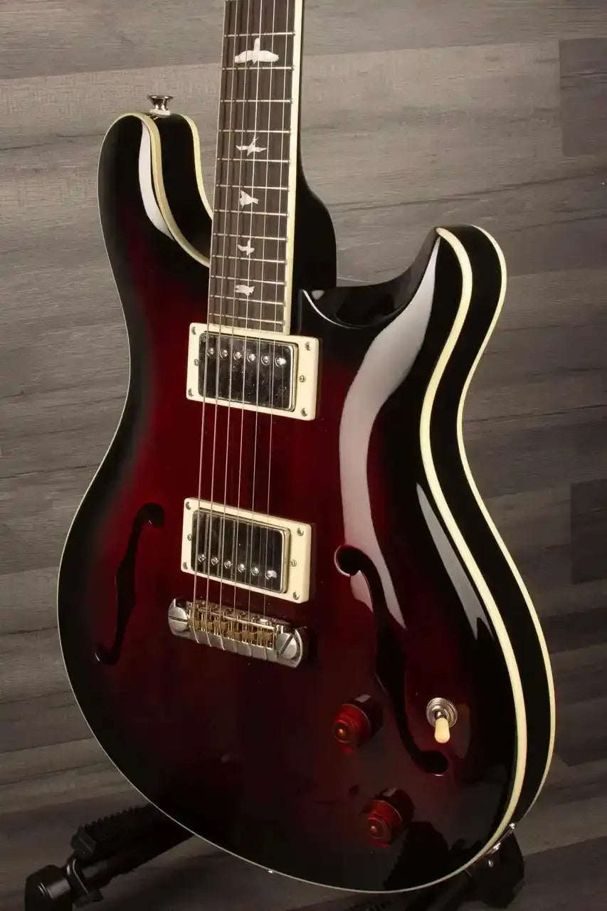 USED - PRS SE Hollowbody Standard Fire Red Burst guitar with mahogany body and 58/15 "S" pickups.