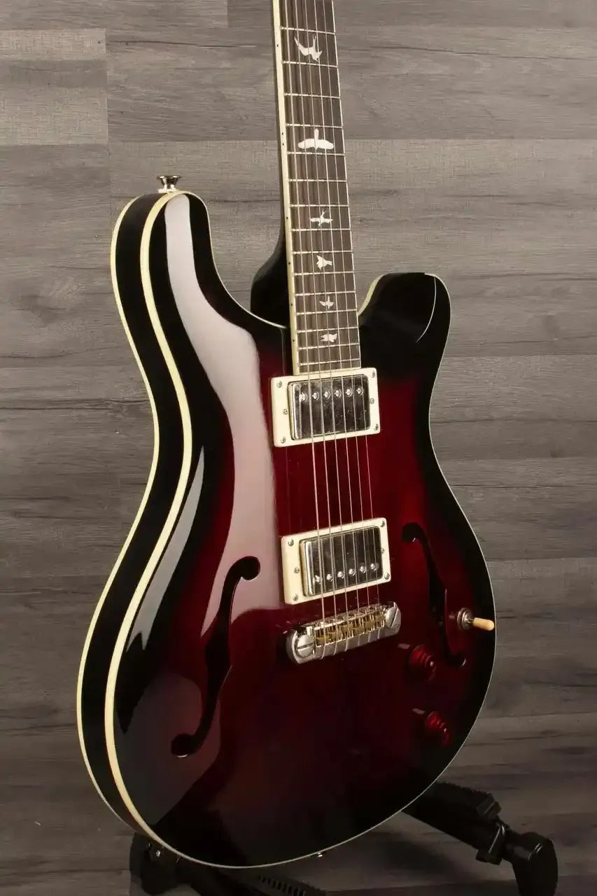 USED - PRS SE Hollowbody Standard Fire Red Burst electric guitar with all-mahogany body and 58/15 'S' pickups.