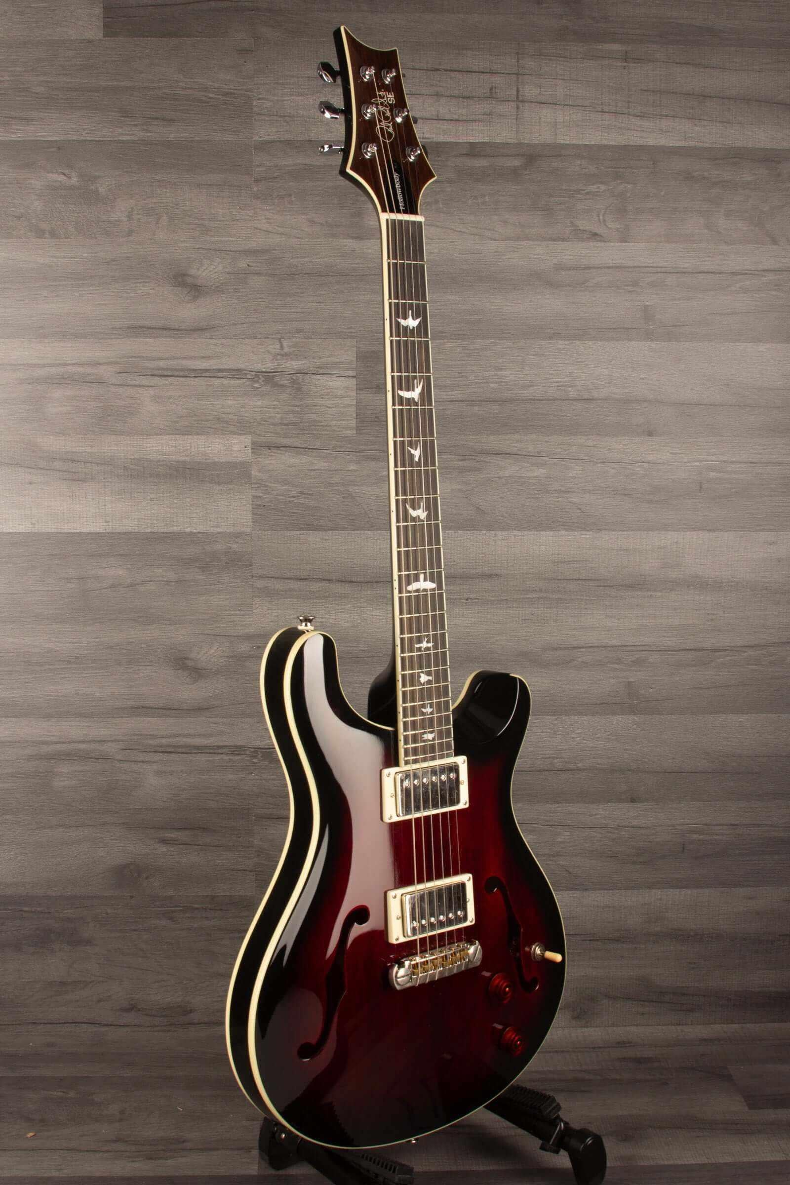 USED - PRS SE Hollowbody Standard Fire Red Burst electric guitar with mahogany body and 22-fret neck.