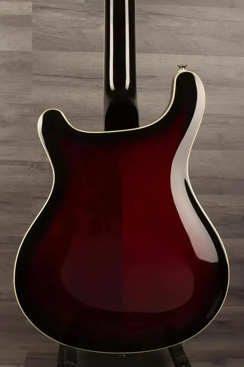 Back view of a USED PRS SE Hollowbody Standard Fire Red Burst showcasing its mahogany body.