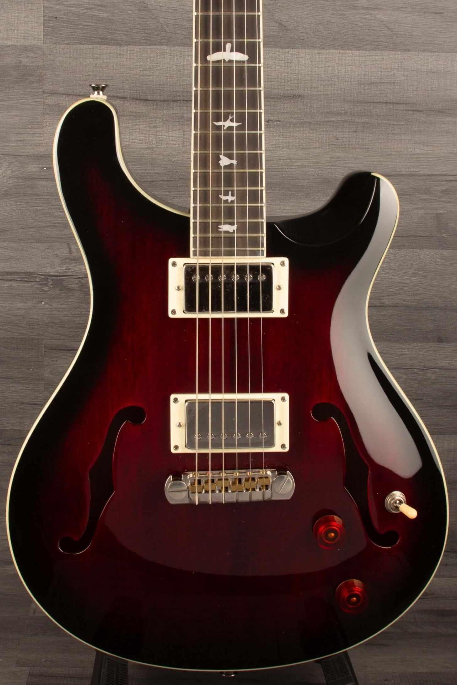 USED - PRS SE Hollowbody Standard Fire Red Burst, all-mahogany body, 22-fret neck, and 58/15 'S' pickups.