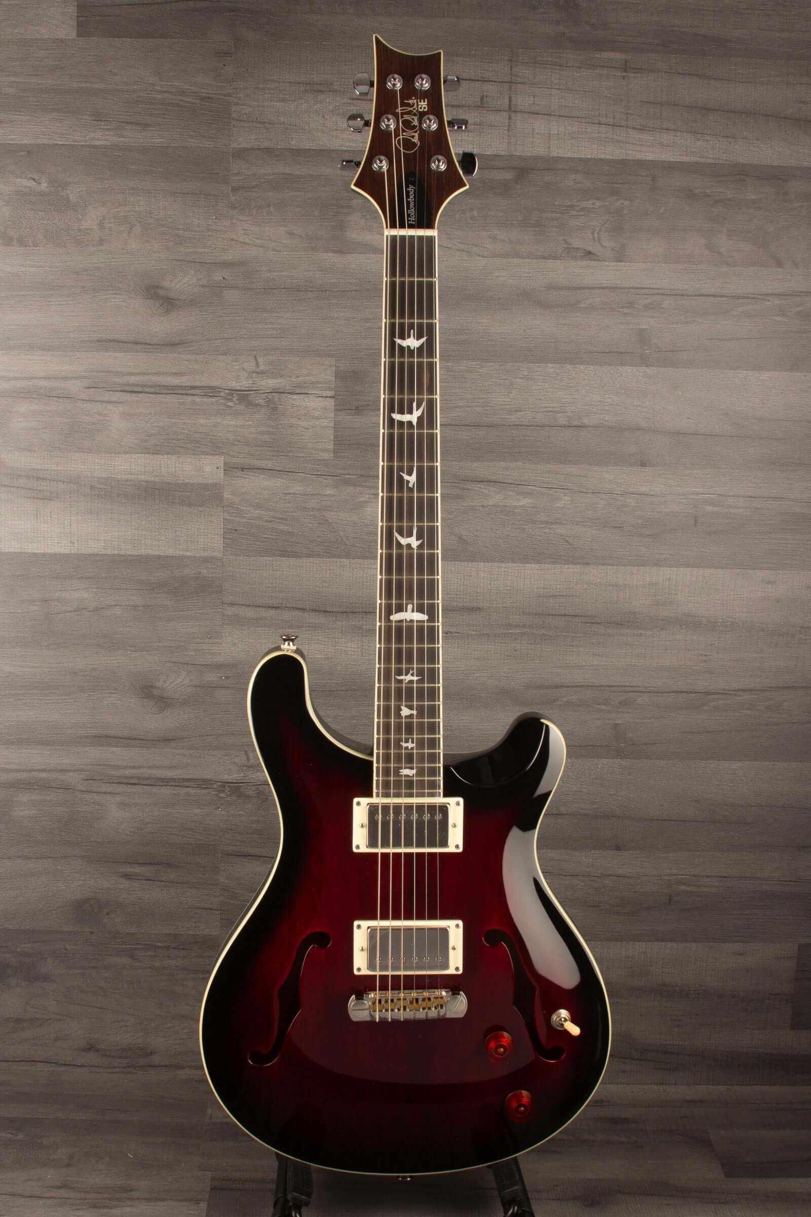 USED - PRS SE Hollowbody Standard Fire Red Burst electric guitar with mahogany body and 22-fret neck.