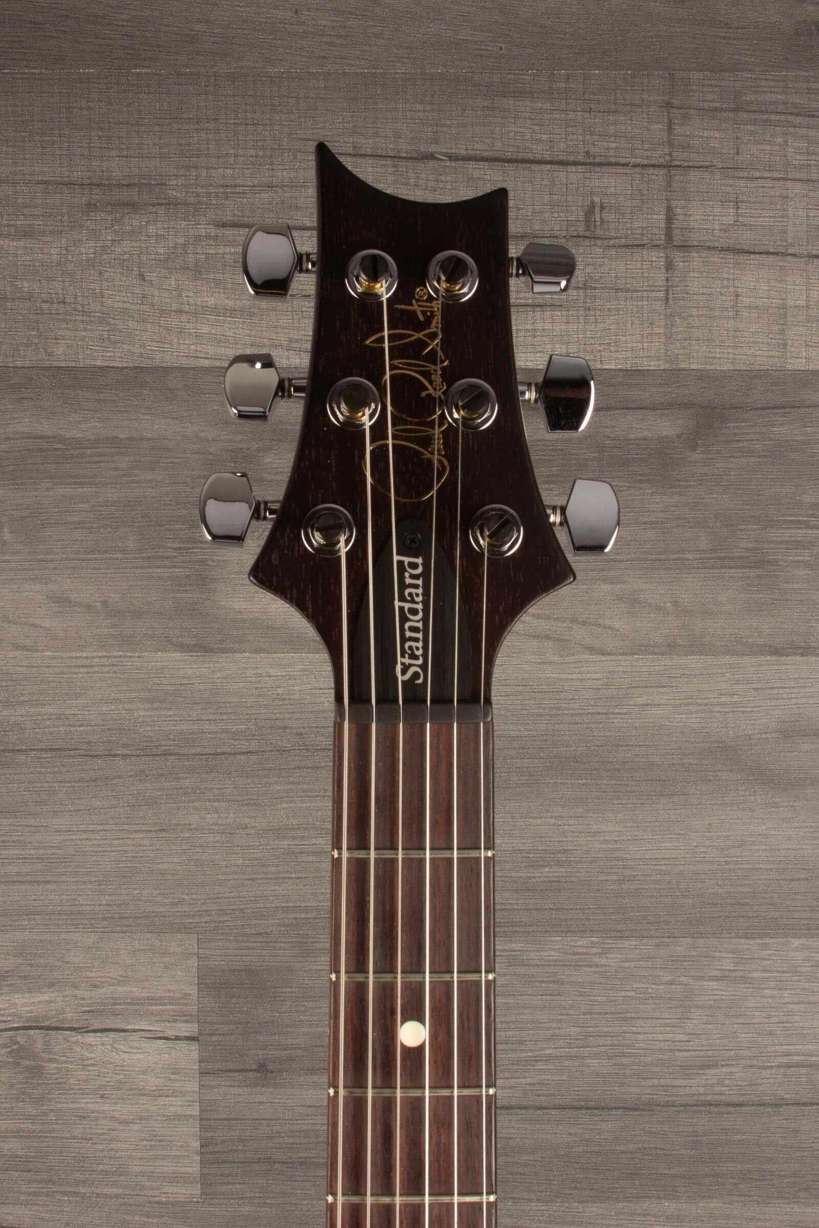 Headstock of USED - PRS S2 Standard 24 Satin - McCarty tobacco sun burst guitar, showing tuning pegs and signature.