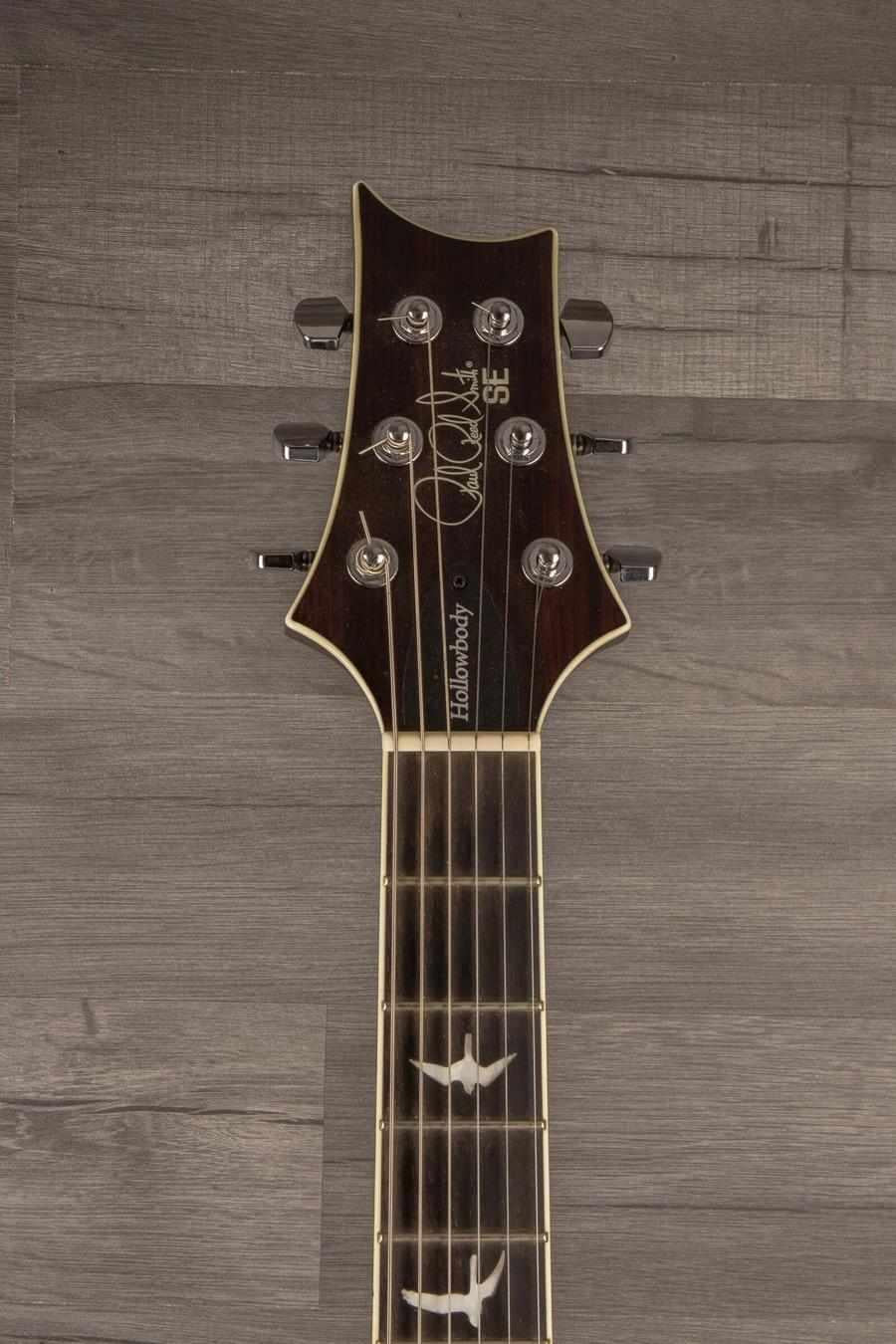 USED PRS SE Hollowbody II Electric Guitar - Tricolour Sunburst headstock and fretboard detail.
