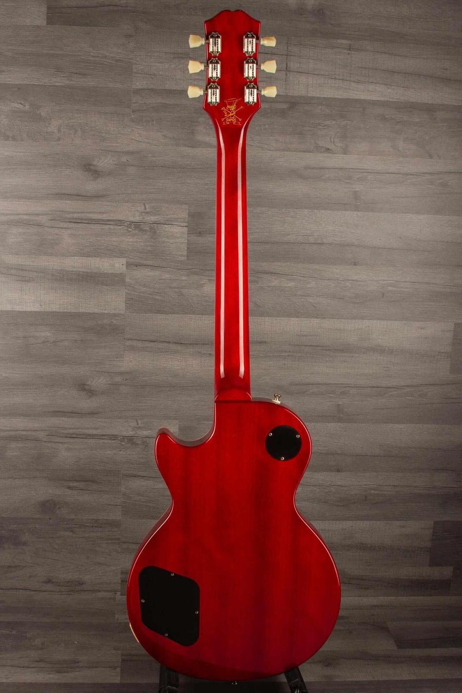 Back view of USED Epiphone Les Paul Slash signature guitar in appetite burst, showcasing its mahogany body and neck.