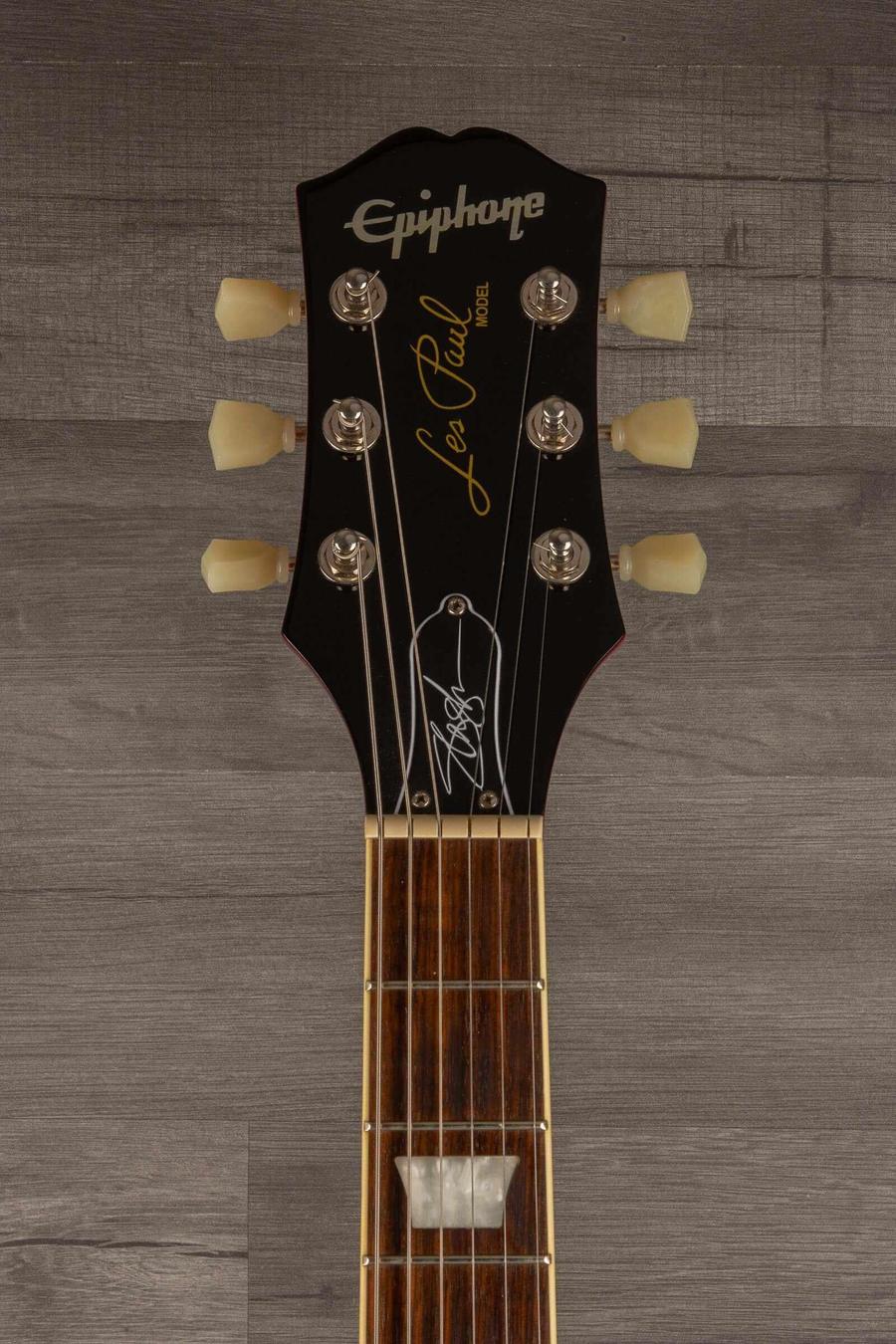 Used Epiphone Les Paul Slash signature guitar headstock showing tuning pegs and logo.