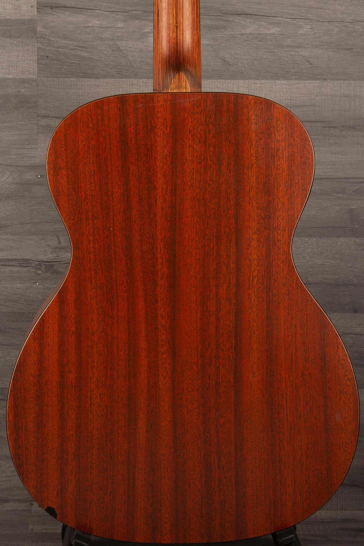 USED - Martin 000X1 inc LR Baggs M1 & hard case back view showing rich wood grain finish.