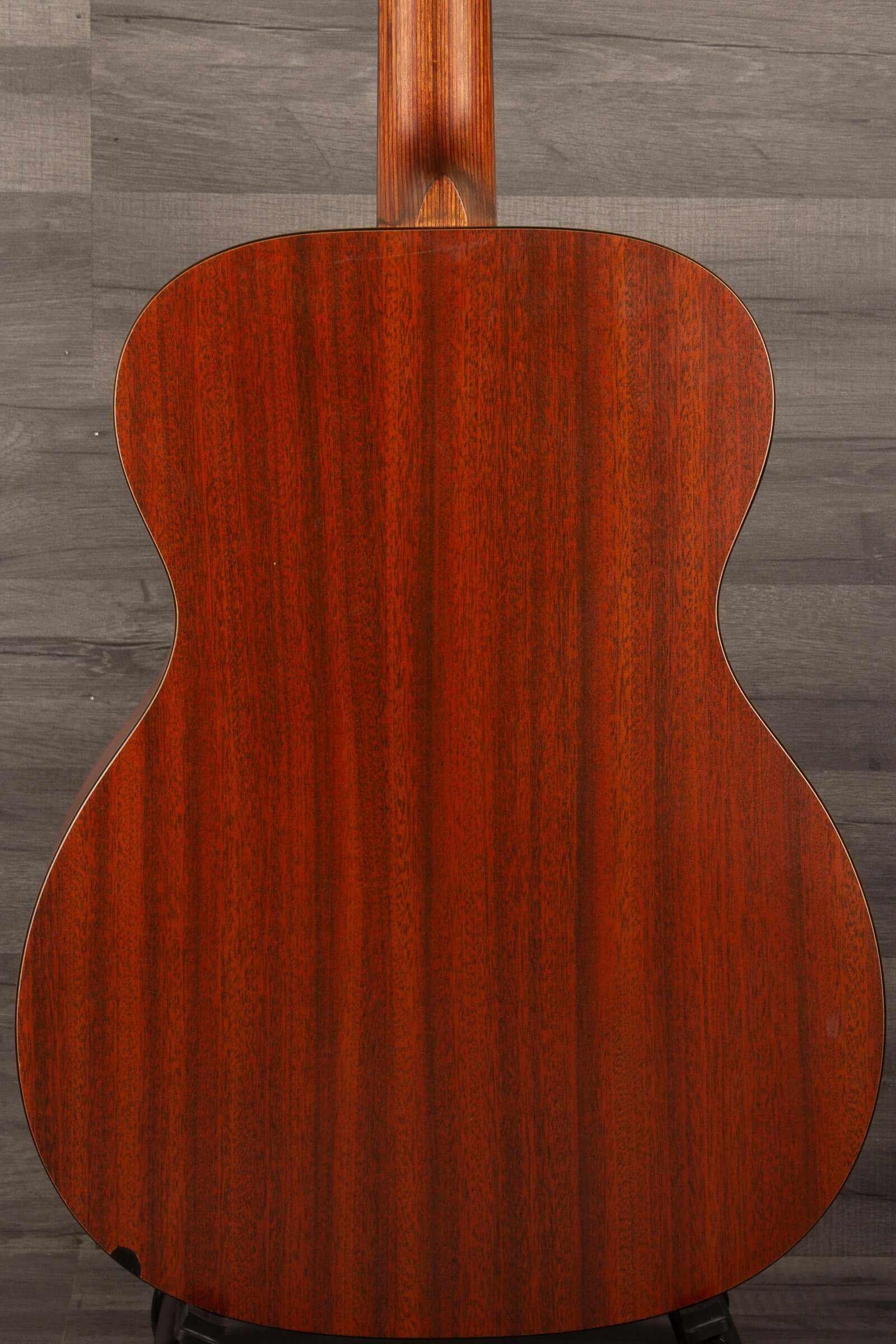USED - Martin 000X1 inc LR Baggs M1 & hard case back view showing rich wood grain finish.