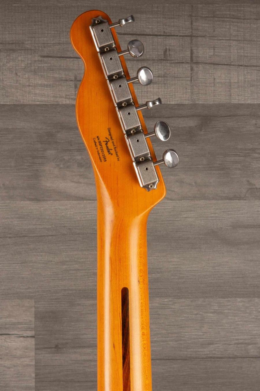 Squier 40th Anniversary Telecaster vintage edition guitar neck with tuning pegs, Satin Mocha finish.