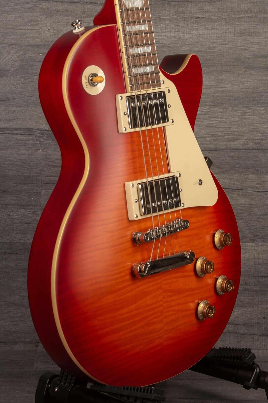 used Epiphone 1959 Les Paul Standard in Aged Dark Cherry Burst, showcasing beautiful maple top and mahogany body.