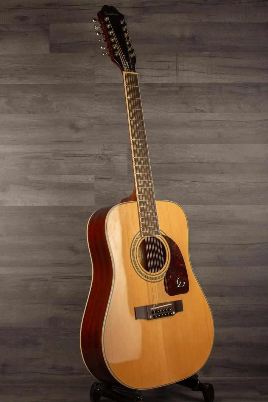USED Epiphone DR-212 - Natural acoustic guitar with spruce top and mahogany back, in excellent condition.