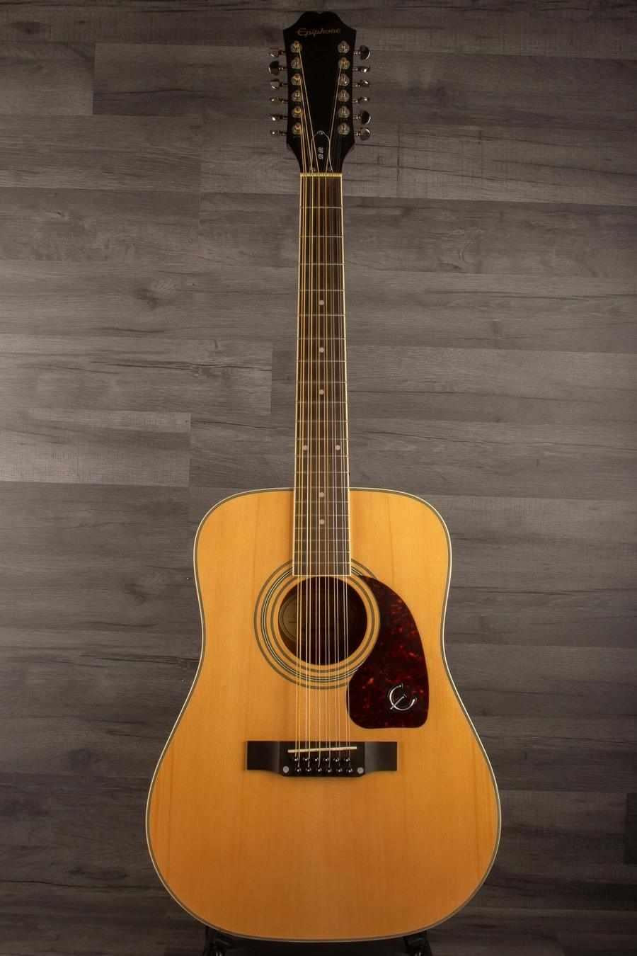 USED Epiphone DR-212 - Natural acoustic guitar with a spruce top and mahogany back.