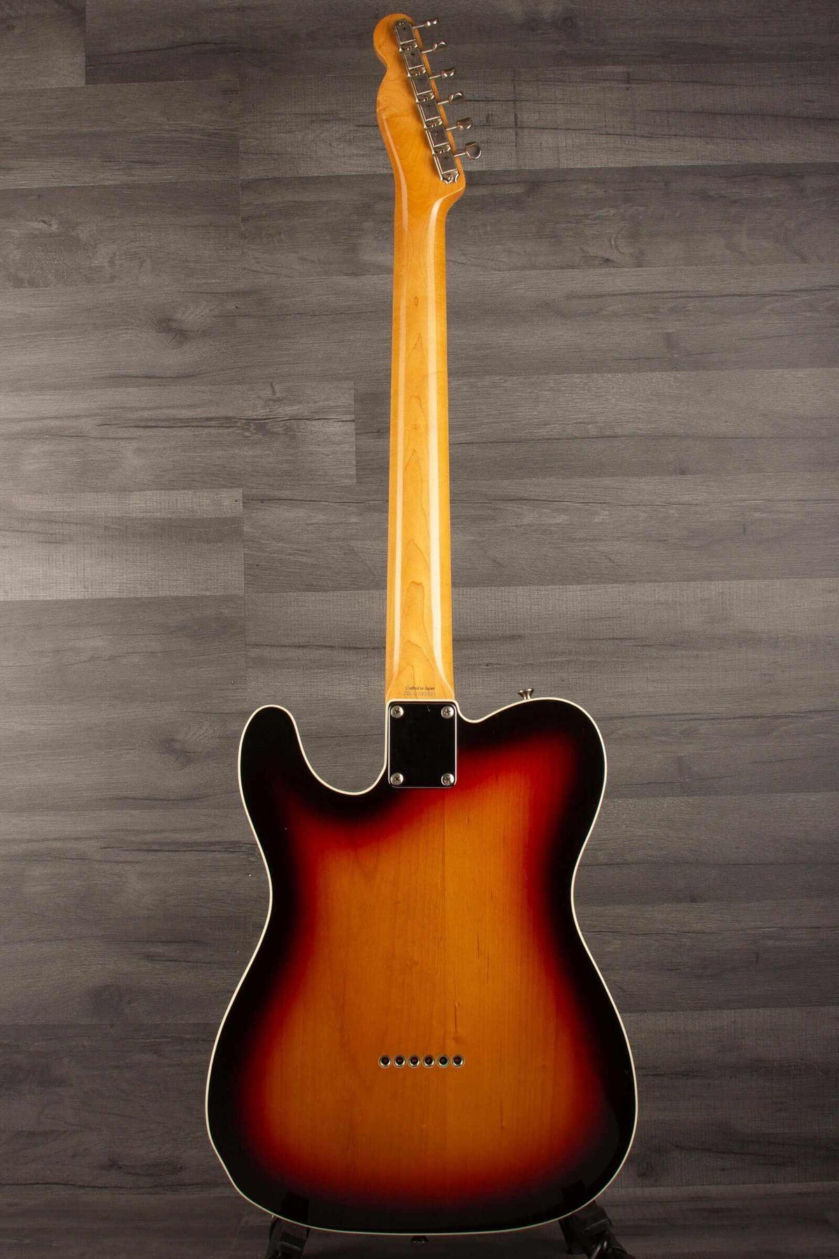 USED - Fender Japanese 62 telecaster custom guitar back view in 3 Tone Sunburst with satin neck finish.