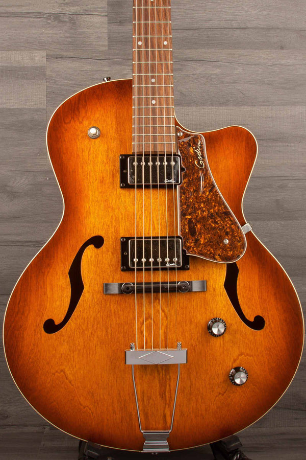 USED - Godin 5th Avenue CW Kingpin II Humbucker - Cognac Burst inc case