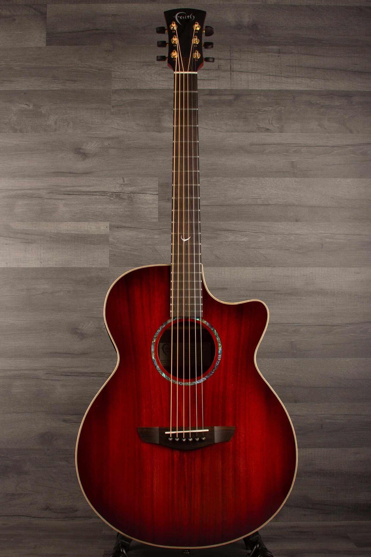 Faith BLOOD MOON Series Venus CE Inc Case guitar featuring solid Trembesi top with gloss finish.