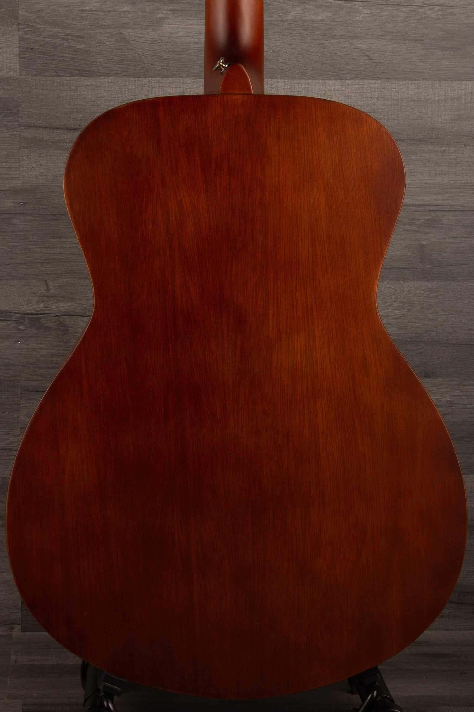 Back view of the Yamaha FS400 Natural Satin acoustic guitar, showcasing its rich mahogany finish.