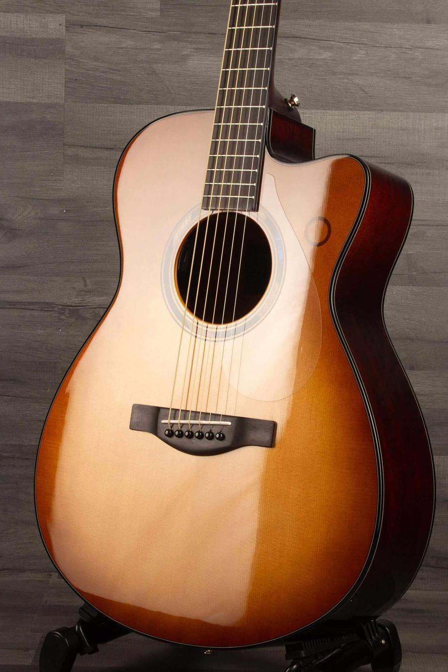 Yamaha TAS3C TransAcoustic Guitar - Sandburst showcasing its beautiful spruce and mahogany build.