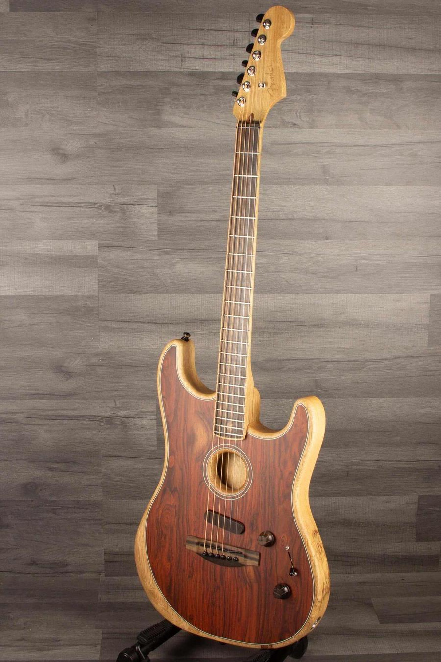 USED - Fender Limited Edition American Acoustasonic Stratocaster Exotic Cocobolo with White Limba Back & Neck - MusicStreet