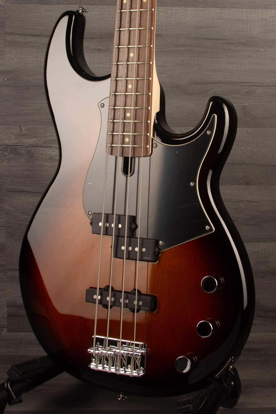 Yamaha BB434 Sunburst electric bass guitar with solid alder body and rosewood fingerboard.