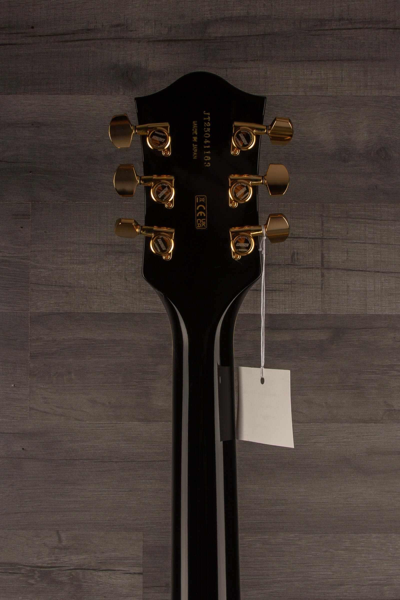 Back view of Gretsch Broadkaster® LX Center Block guitar showing tuning pegs and gold hardware.