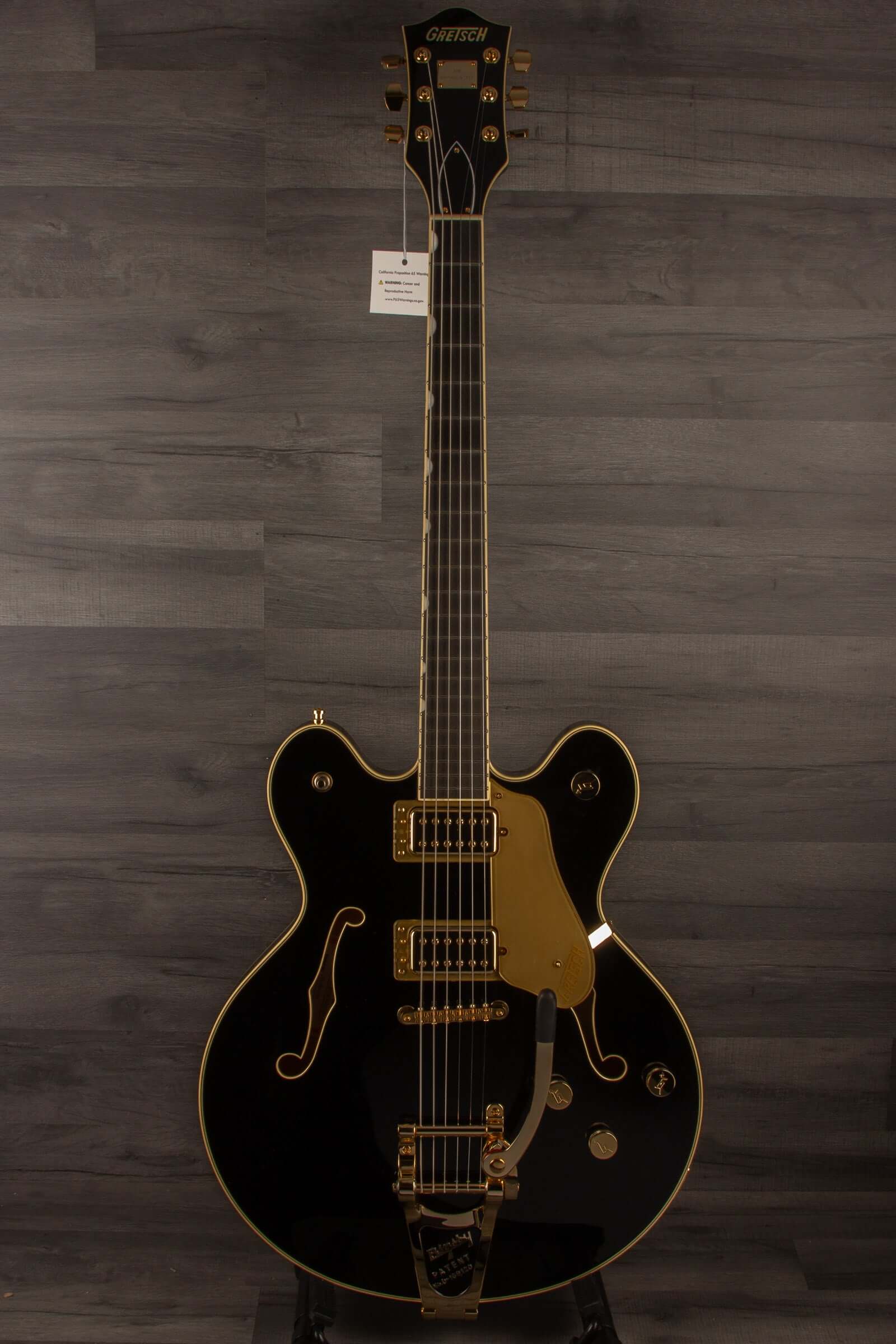 Gretsch Broadkaster® LX Center Block guitar in black with gold hardware and ebony fingerboard.