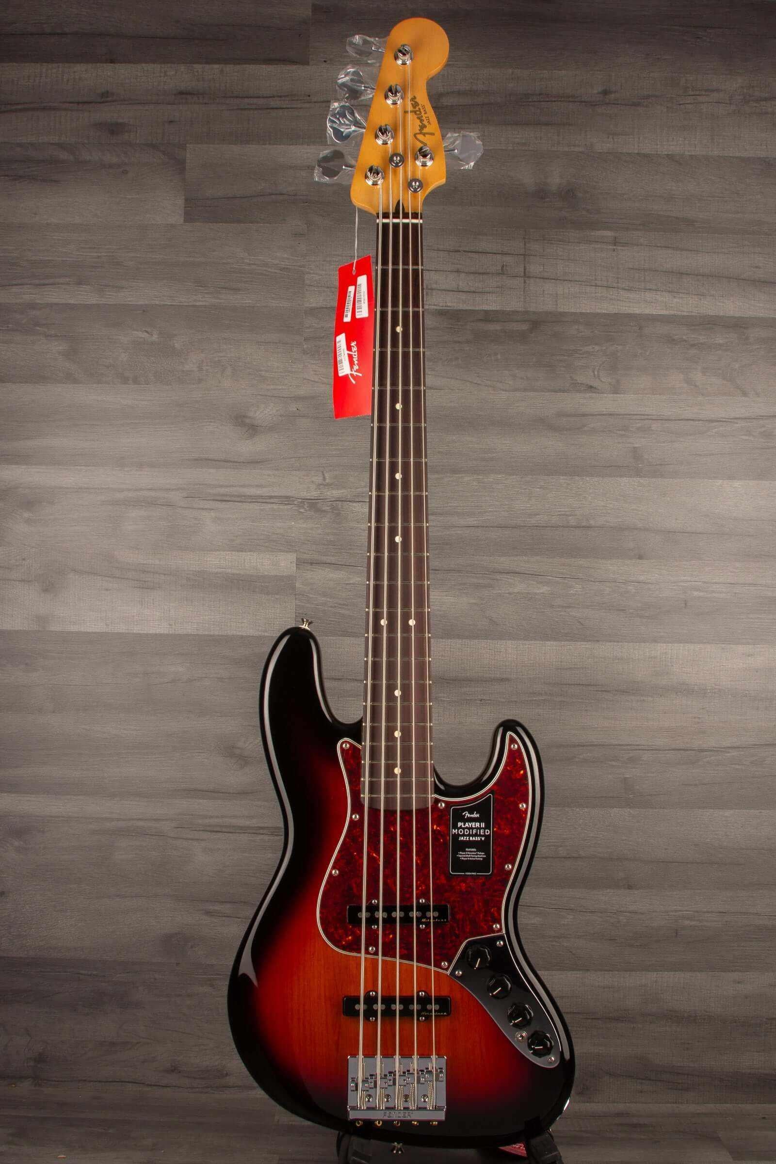 Fender Player II Modified Active Jazz Bass® V, Rosewood Fingerboard, 3 Tone Sunburst