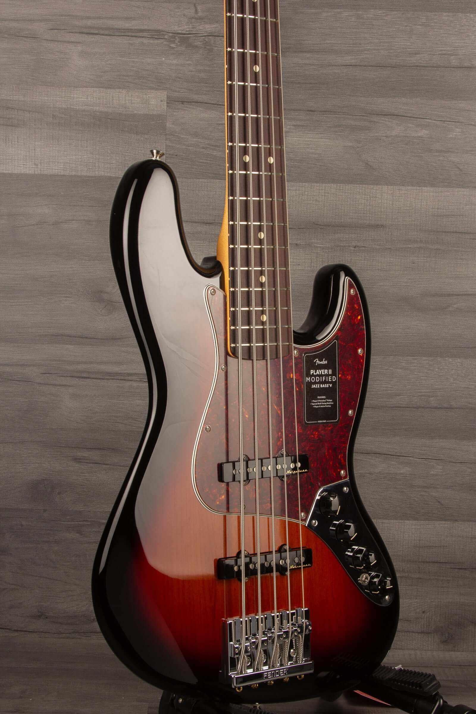Fender Player II Modified Active Jazz Bass® V, Rosewood Fingerboard, 3 Tone Sunburst