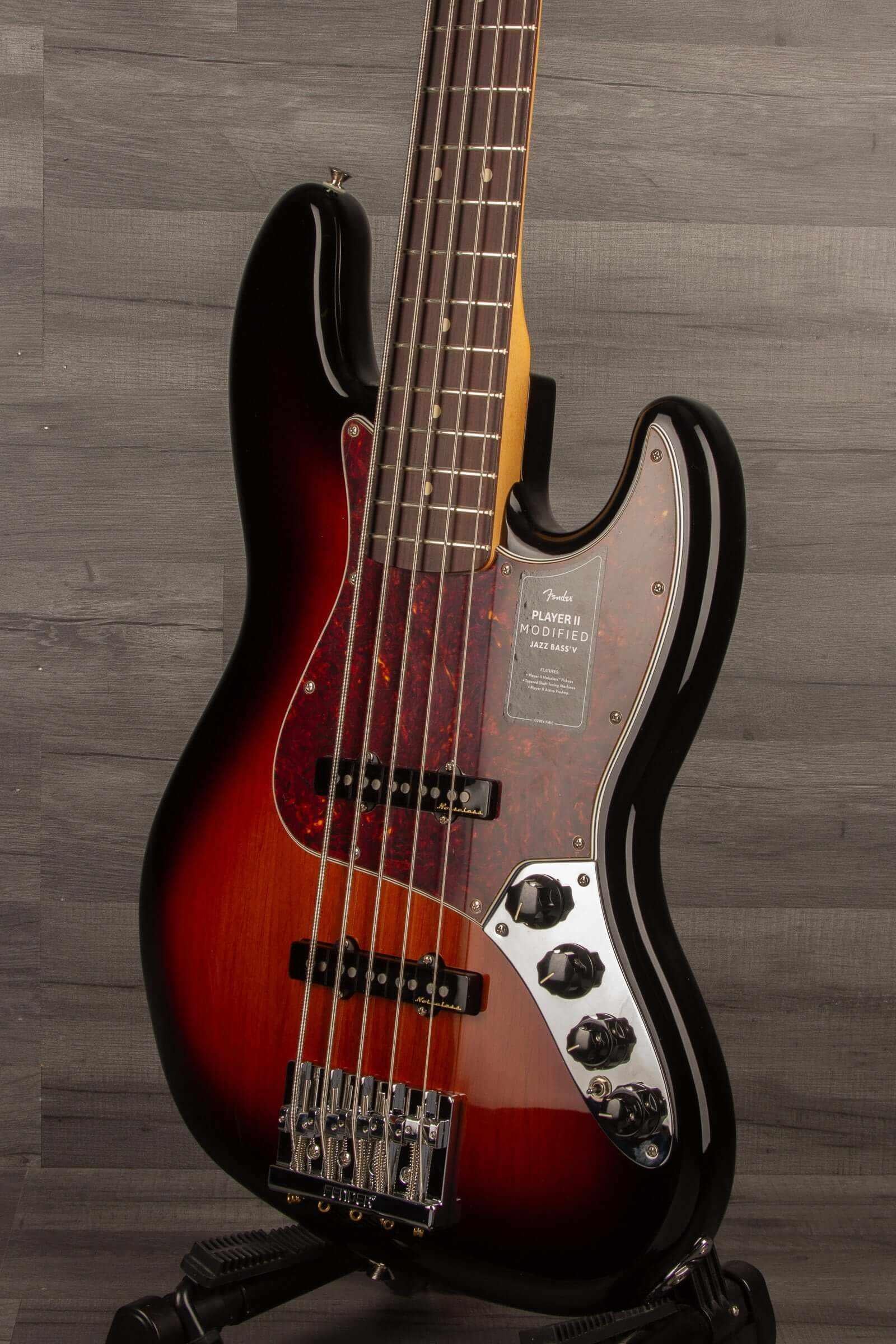 Fender Player II Modified Active Jazz Bass® V, Rosewood Fingerboard, 3 Tone Sunburst