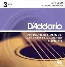 D'Addario EJ26-3D Phosphor Bronze 11-52 3 pack Acoustic Guitar Strings