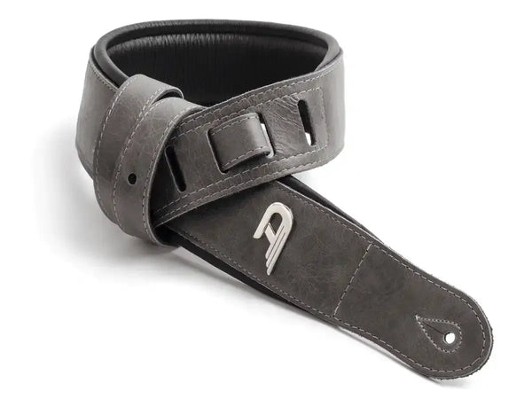 Duesenberg Custom Leather Padded Strap - Grey on Black