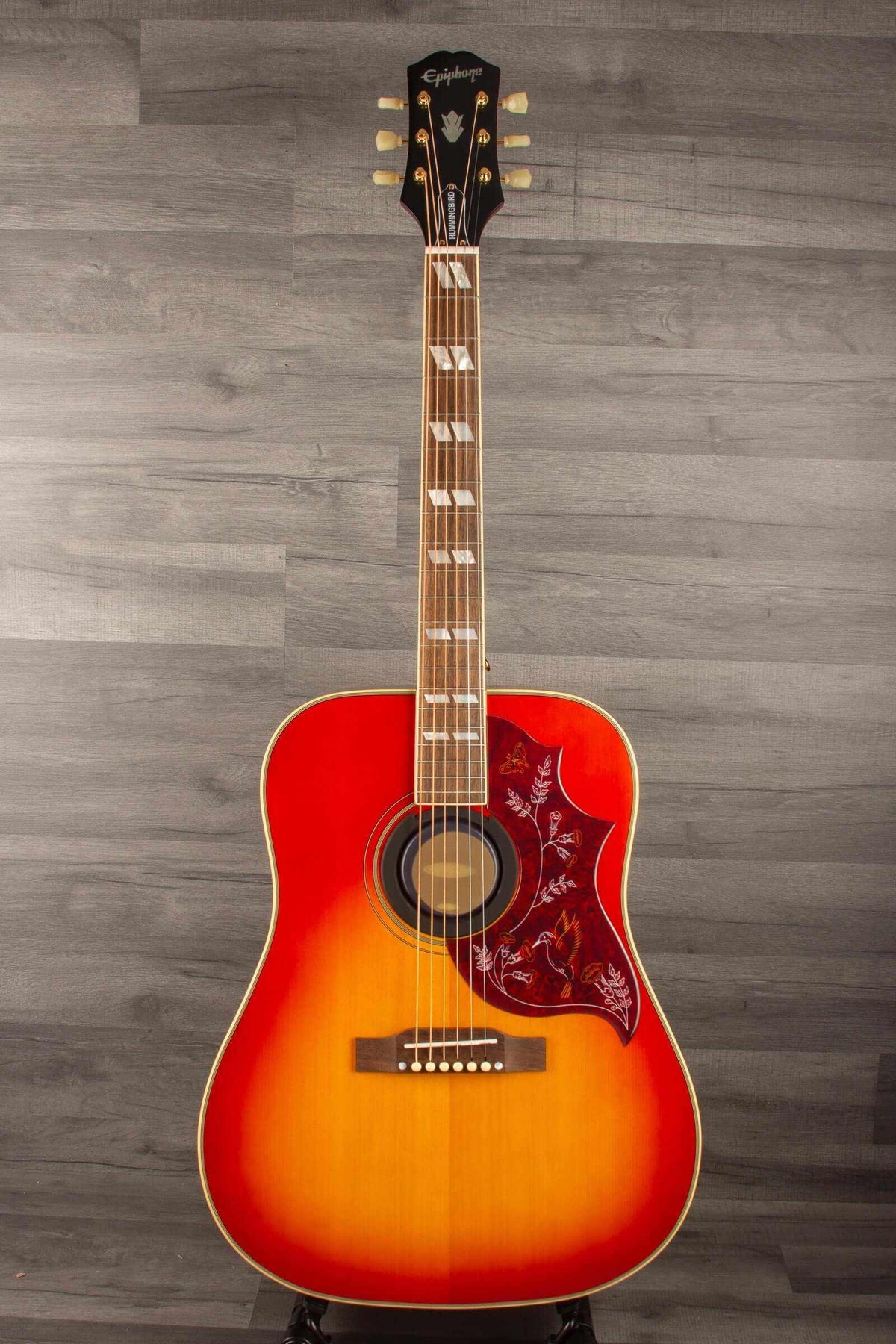 Epiphone Inspired by Gibson Hummingbird all Solid / Fishman Sonitone - Cherry sunburst gloss guitar front view