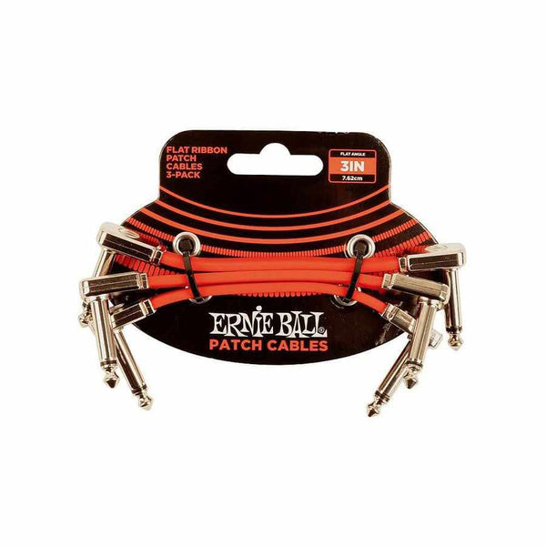 Ernie Ball 3” Flat Ribbon Patch Cable 3-Pack Red