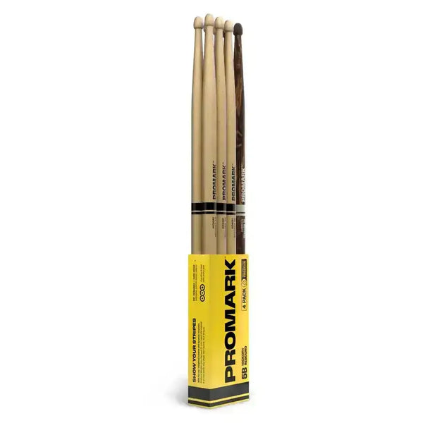 ProMark Rebound 5B Hickory Drumstick, Acorn Wood Tip, FireGrain 4-Pack - MusicStreet