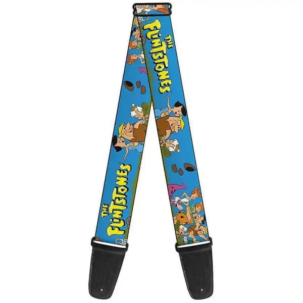 Buckle Down The Flintstones Group Pose Blue Guitar Strap
